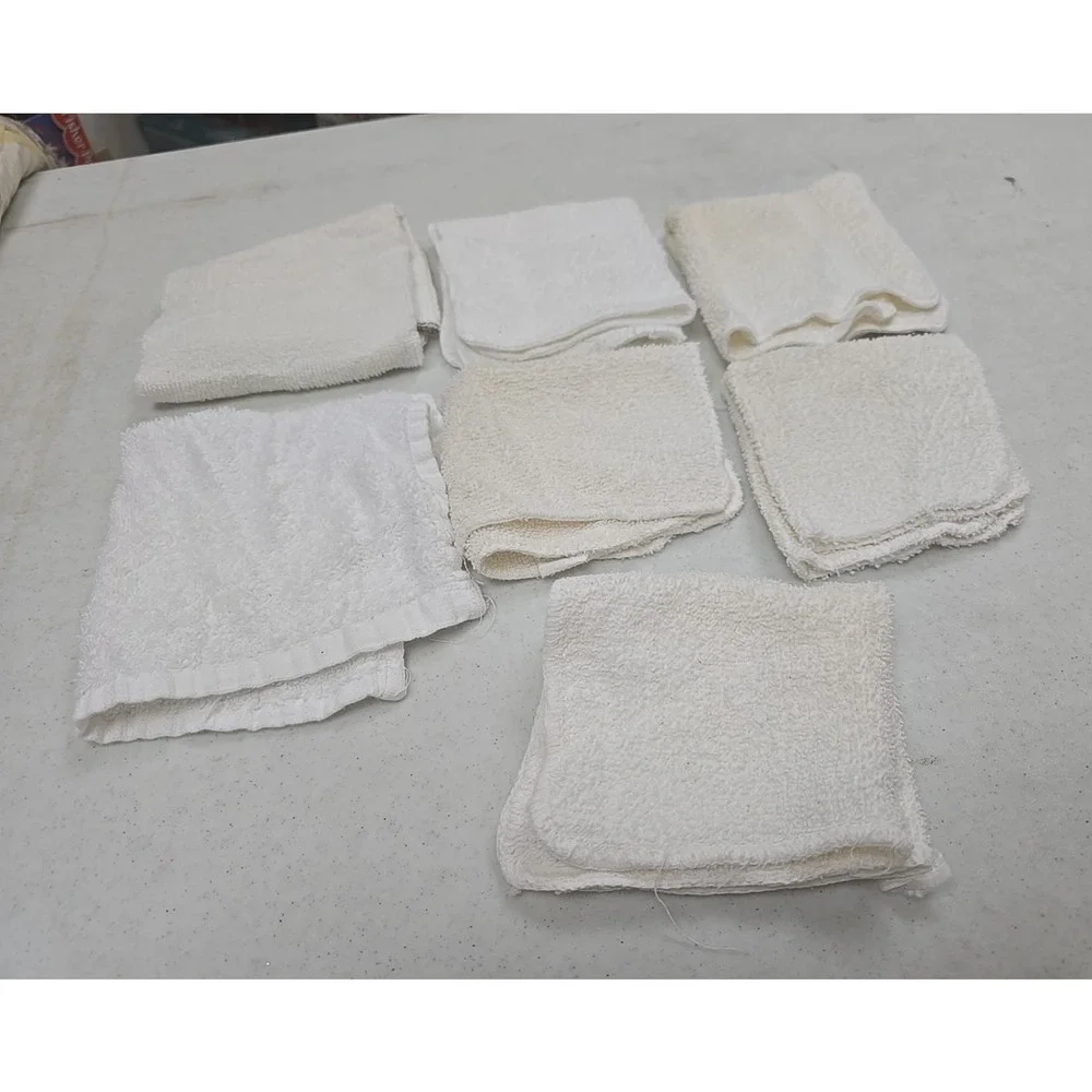 Lot of 7 Vintage White‎ Cotton Absorbent Soft Thin Face Hand Towel Washcloth